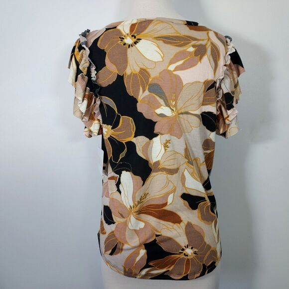 Stella + Ginger Shirt Top Ruffled Short Sleeve Stretch Floral Womens Large NWT - Picture 7 of 15